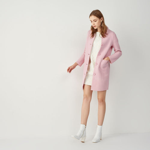 Two-Color Knit Tweed Coat With Lapel-Sample