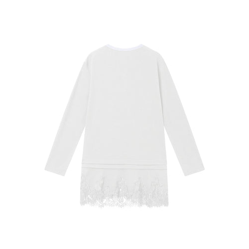 Lace Hem Tee Blouse White