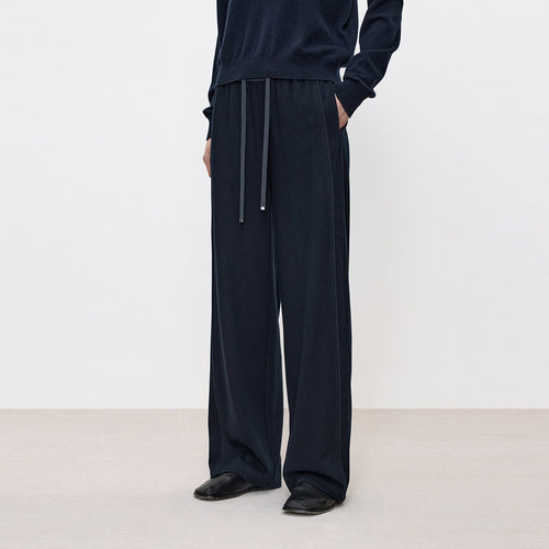 Deep Navy Decorative Trim Straight Pants