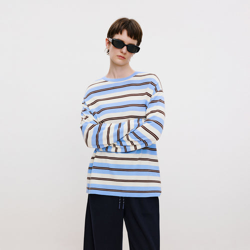 Blue & Brown Stripe Relaxed Sweater