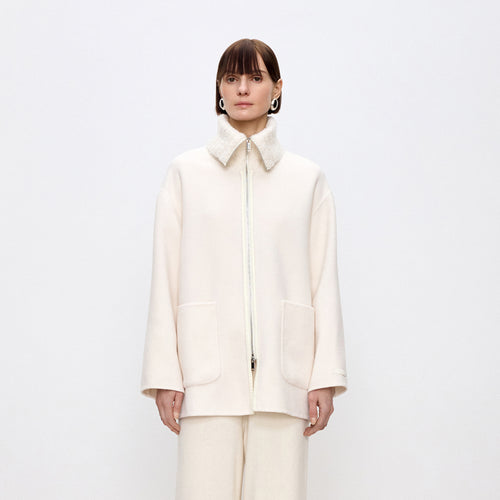 Snowy Coconut Double-Faced Wool Coat