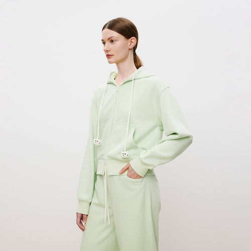 Cat Hooded Cropped Jacket in Light Green