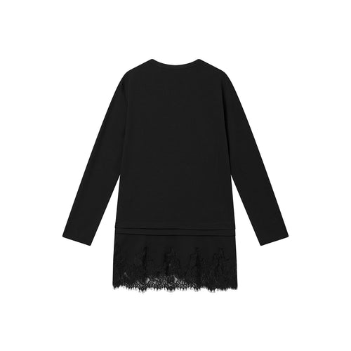 Lace Hem Tee Blouse Black