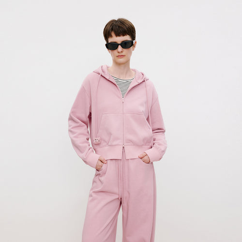 Cat Pink Hooded Cropped Jacket