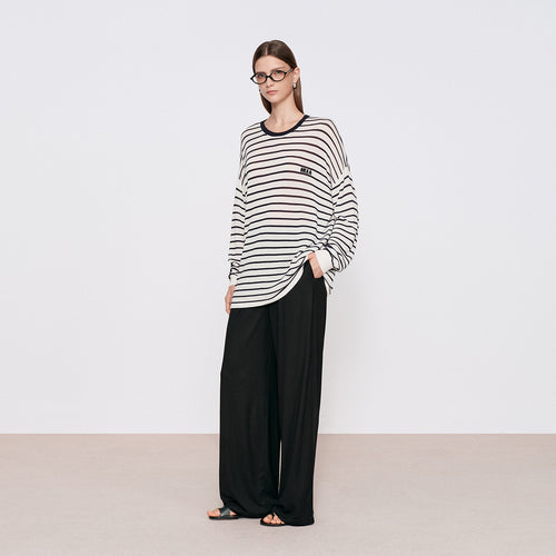 Striped Relaxed Long-Sleeve Cover-Up