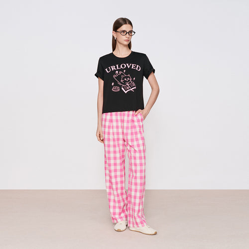 Pink Plaid Tapered Pants