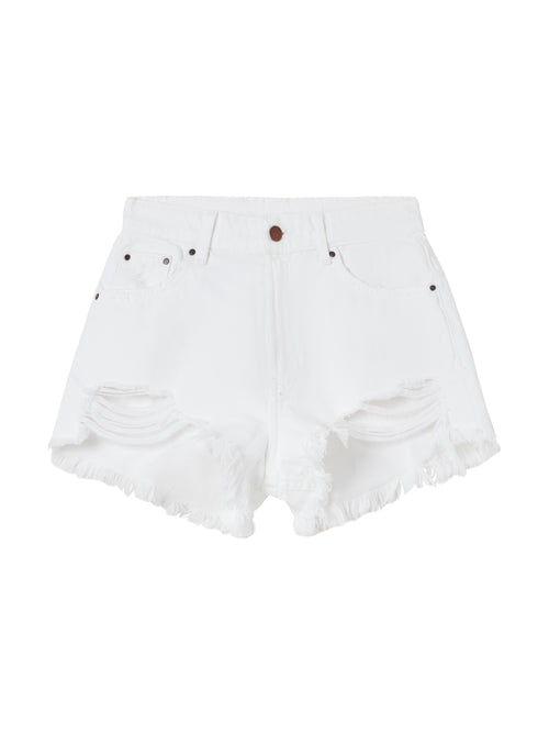 French High Waisted Worn White Shorts
