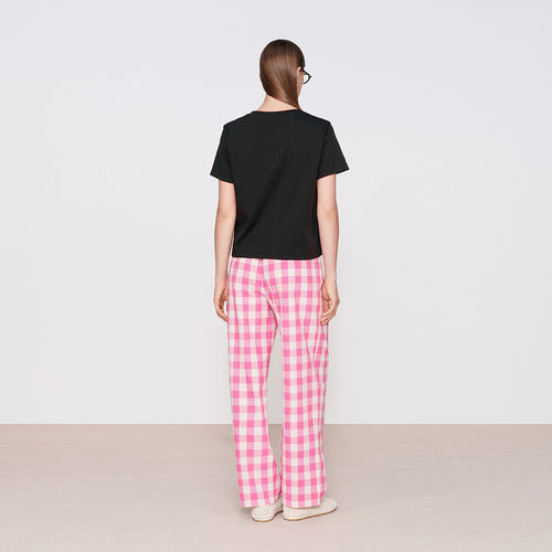 Pink Plaid Tapered Pants