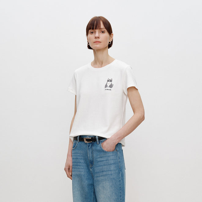 Embroidered Cat Tee