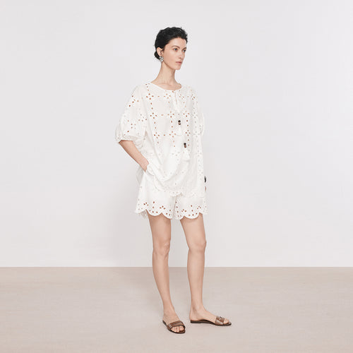 Vacation Style Openwork Embroidered Blouse