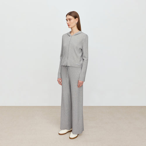 Elegant Gray Straight-Leg Knit Pants