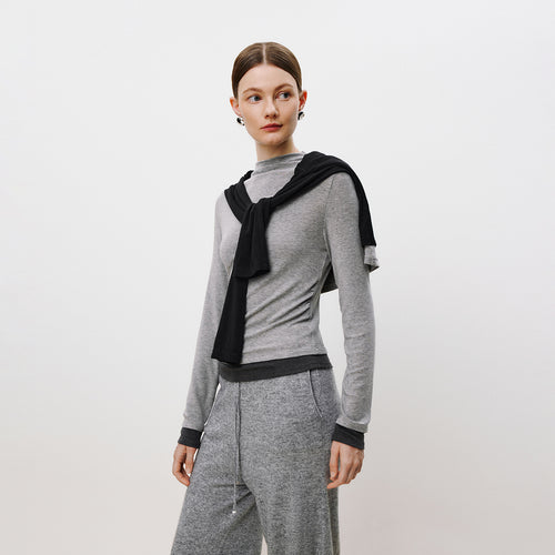Half-Turtleneck Mock-Layer Tee