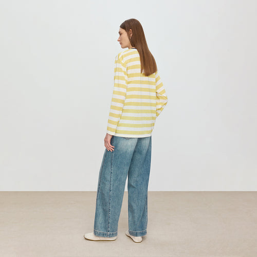 Yellow & White Striped Relaxed Shirt with Yorkie Print