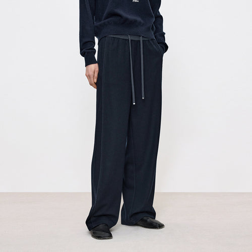 Deep Navy Decorative Trim Straight Pants