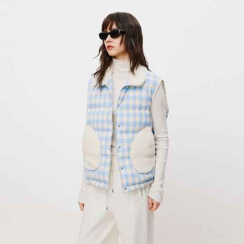 Blue & White Plaid Down Vest