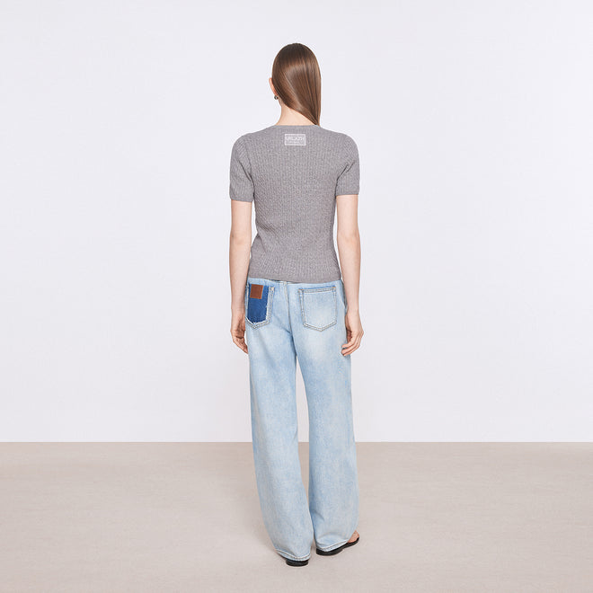 Vintage Cable Knit Cotton Top-Gray