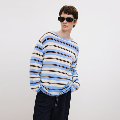 Blue & Brown Stripe Relaxed Sweater