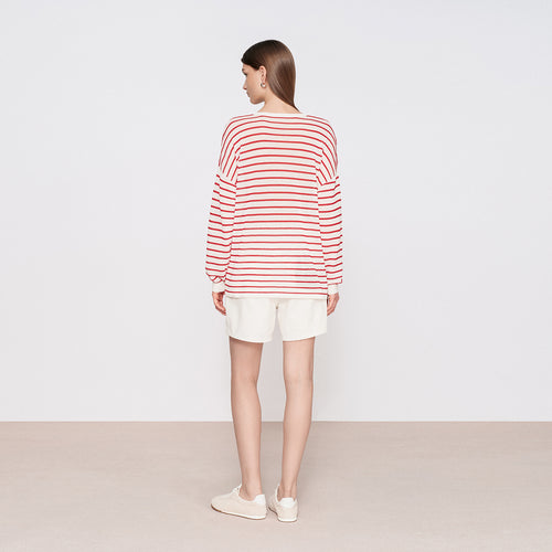 Red and White Stripe Long-Sleeve Cover-Up