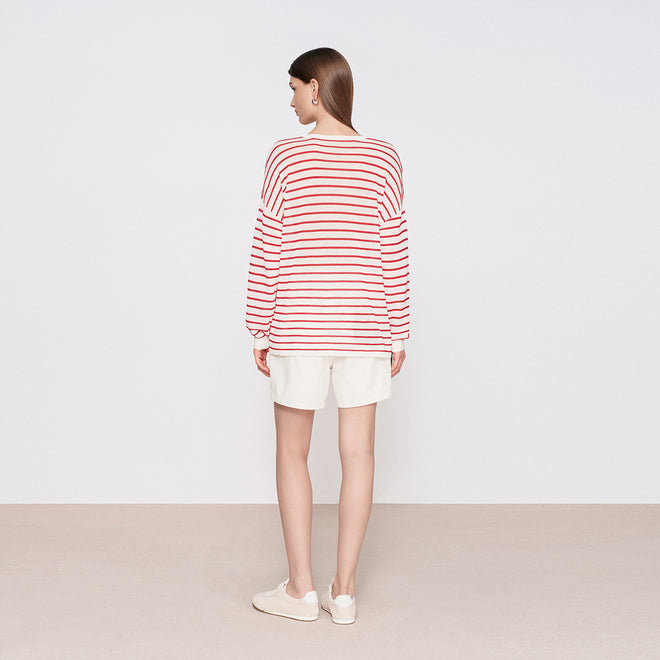 Red and White Stripe Long-Sleeve Cover-Up