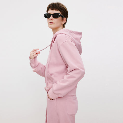 Cat Pink Hooded Cropped Jacket