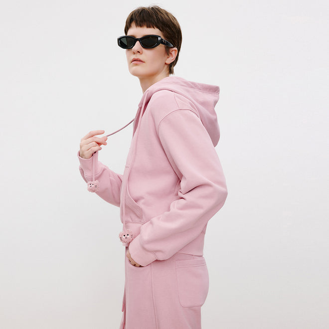 Cat Pink Hooded Cropped Jacket