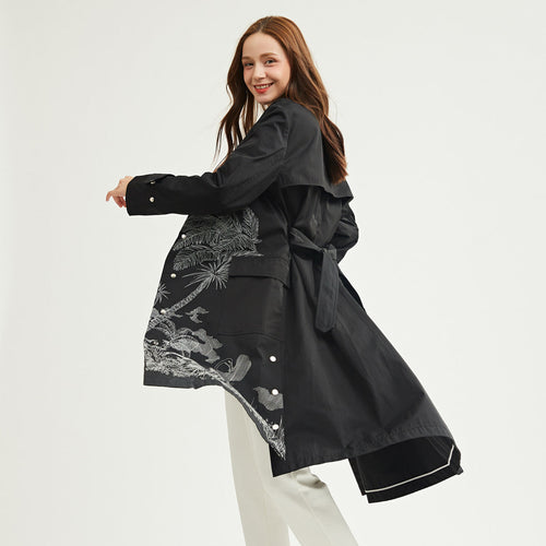 Embroidered Silhouette Trench Coat