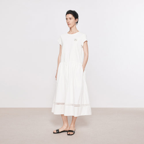 Puff White Knit & Woven Patchwork Dress