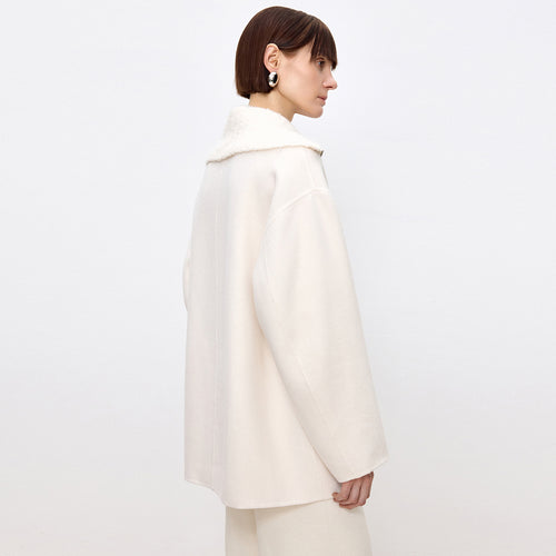Snowy Coconut Double-Faced Wool Coat