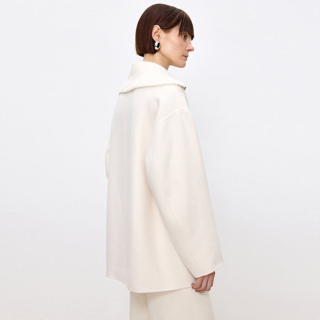 Snowy Coconut Double-Faced Wool Coat