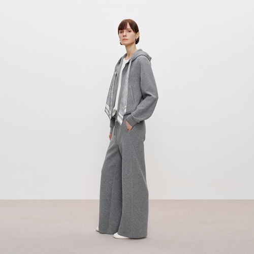 Scarf-Accent Sweatshirt Set – Relaxed Pants