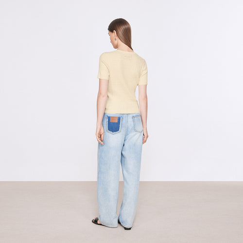 Vintage Cable Knit Cotton Top-Yellow