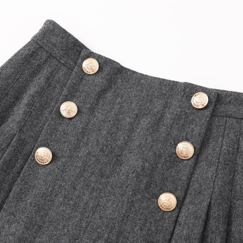 Gold Button Pleated Skirt