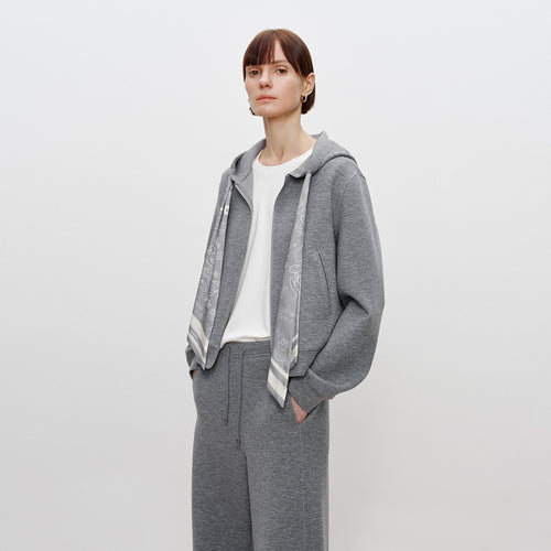 Scarf-Accent Cropped Hoodie