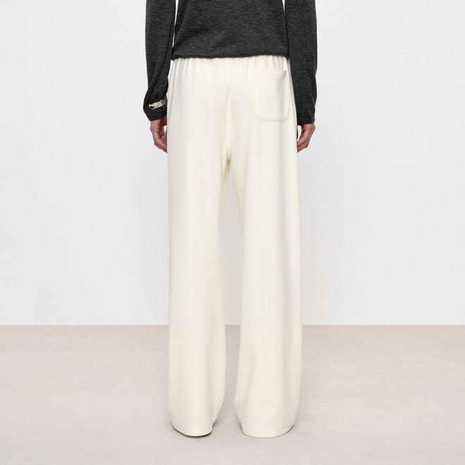 Lace-Trim White Wide-Leg Pants