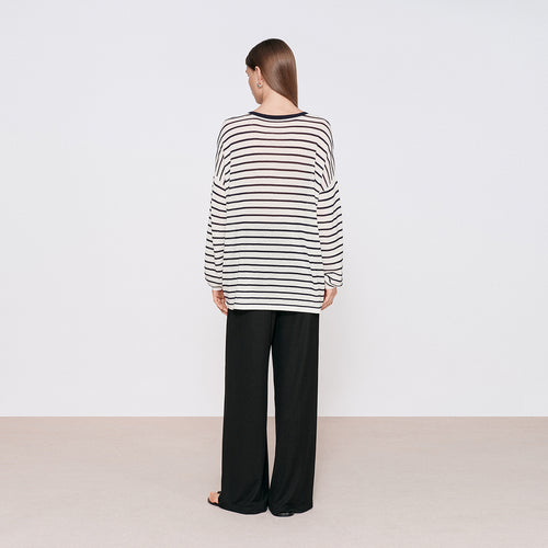 Striped Relaxed Long-Sleeve Cover-Up