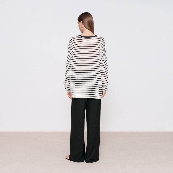 Striped Relaxed Long-Sleeve Cover-Up