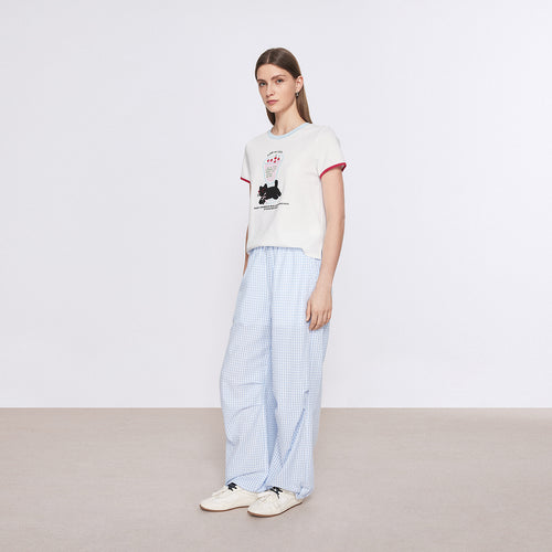 Blue and White Plaid Relaxed Pants