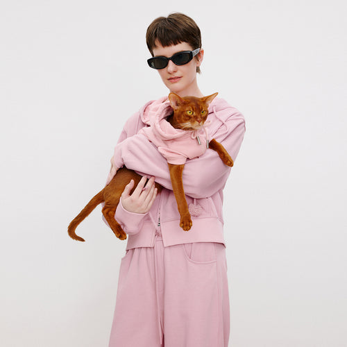 Cat Pink Hooded Cropped Jacket
