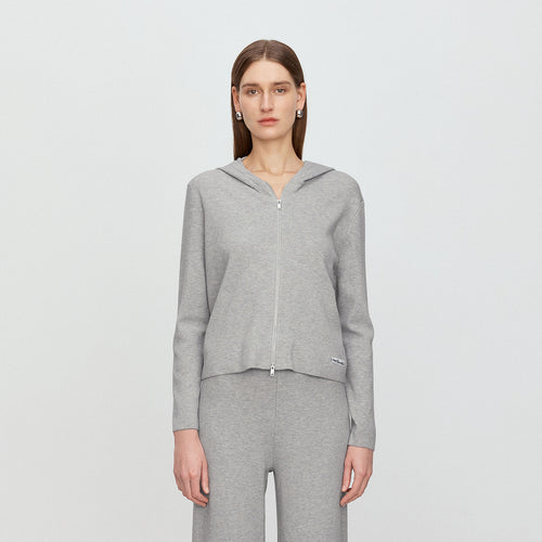 Elegant Gray Hooded Cardigan