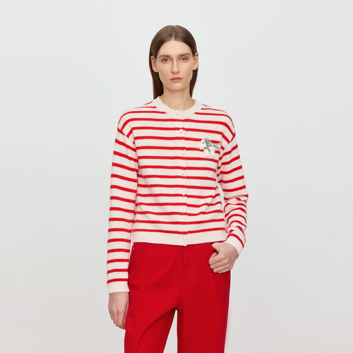 Red and White Striped Cardigan