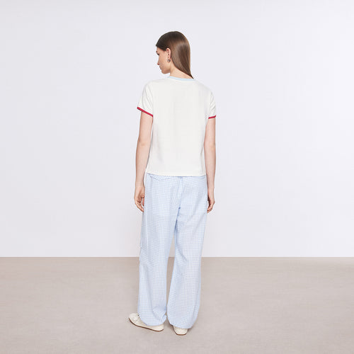 Blue and White Plaid Relaxed Pants