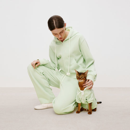 Cat Hooded Cropped Jacket in Light Green