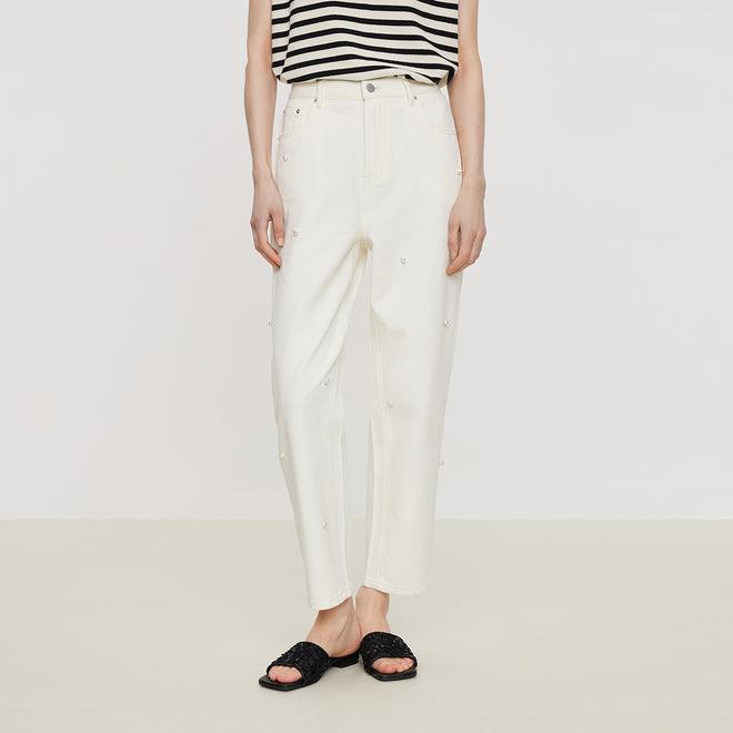 Pearl Embellished White Pants