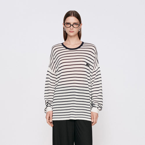 Striped Relaxed Long-Sleeve Cover-Up