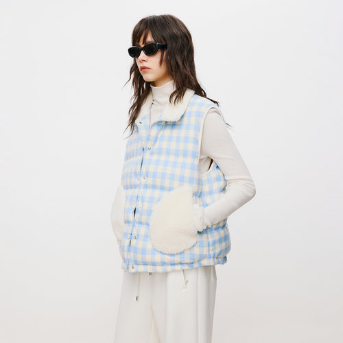Blue & White Plaid Down Vest