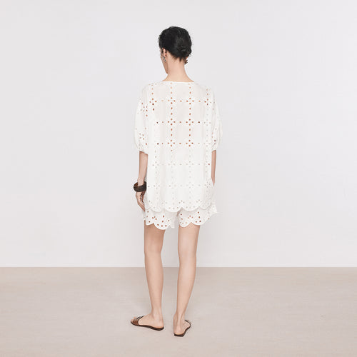 Vacation Style Openwork Embroidered Blouse