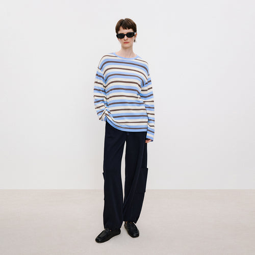 Blue & Brown Stripe Relaxed Sweater
