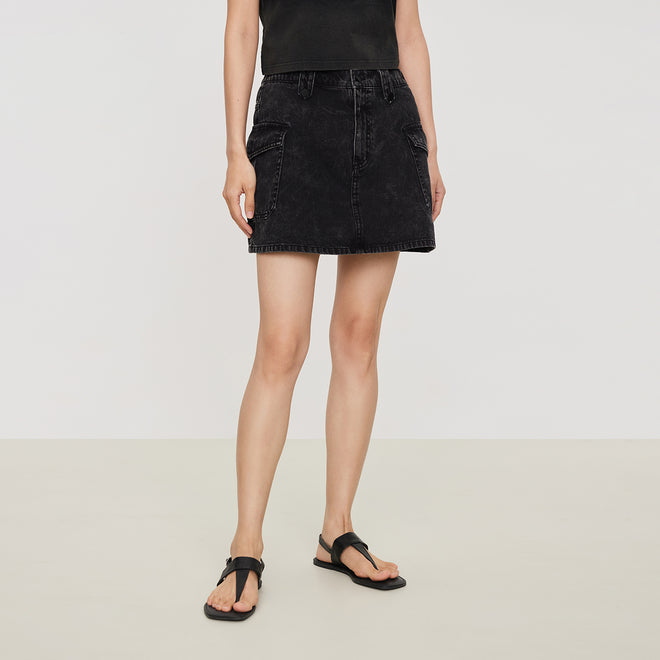 Carbon Gray Denim Skirt Pants