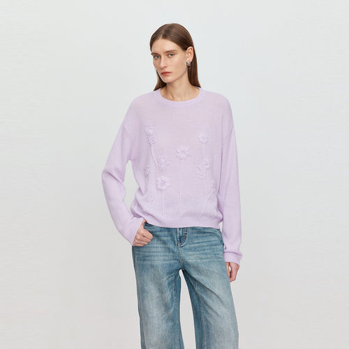 Purple Mist Sweater with Floral Embroidery & Bead Details
