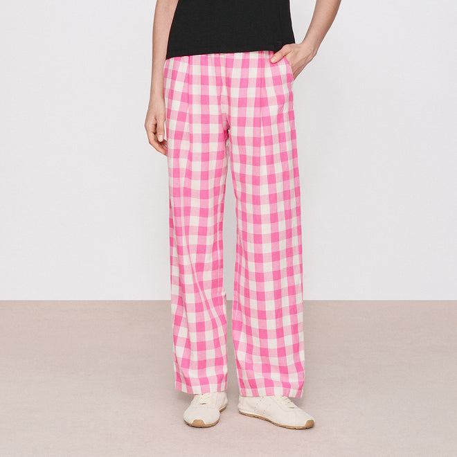 Pink Plaid Tapered Pants